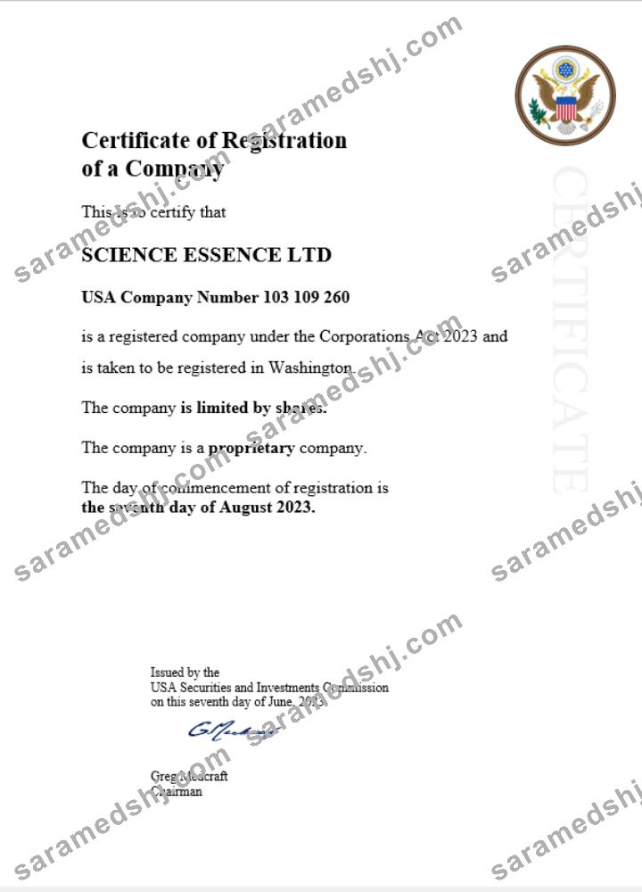 USA business registration certificate Word and PDF template